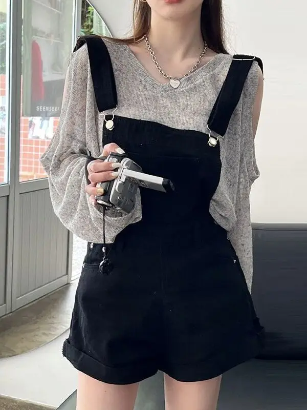 

Slimming Design Denim Overalls Women Summer Thin Loose Korean Sle plus Size orts Pants Casual Faion plus Size Clothes