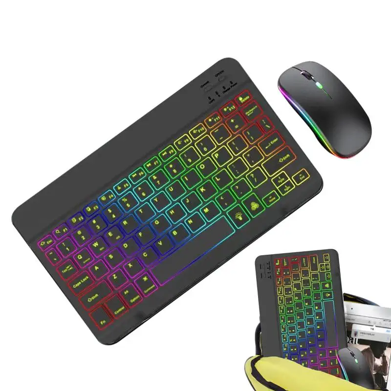 Light Up Keyboard And Mouse Wireless 7 Colors Backlit Key Board With Mouse Slim Portable Computer Keyboards For School Office