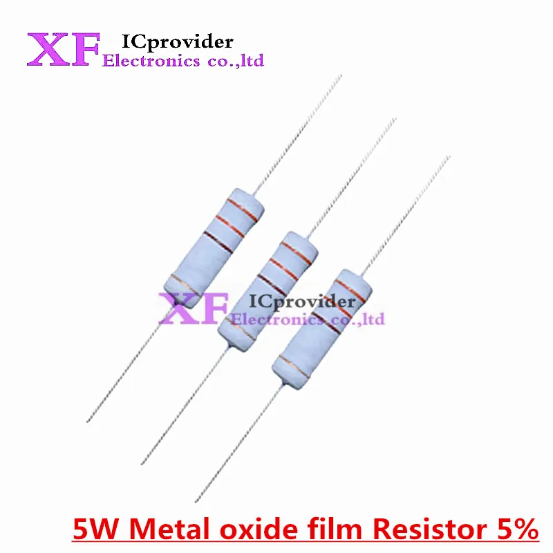 10pcs 5W Metal oxide film Resistor 5% 1R ~ 10M 100R 220R 330R 1K 2.2K 3.3K 4.7K 10K 22K 47K 100K 1M 100 220 330 ohm Carbon Film