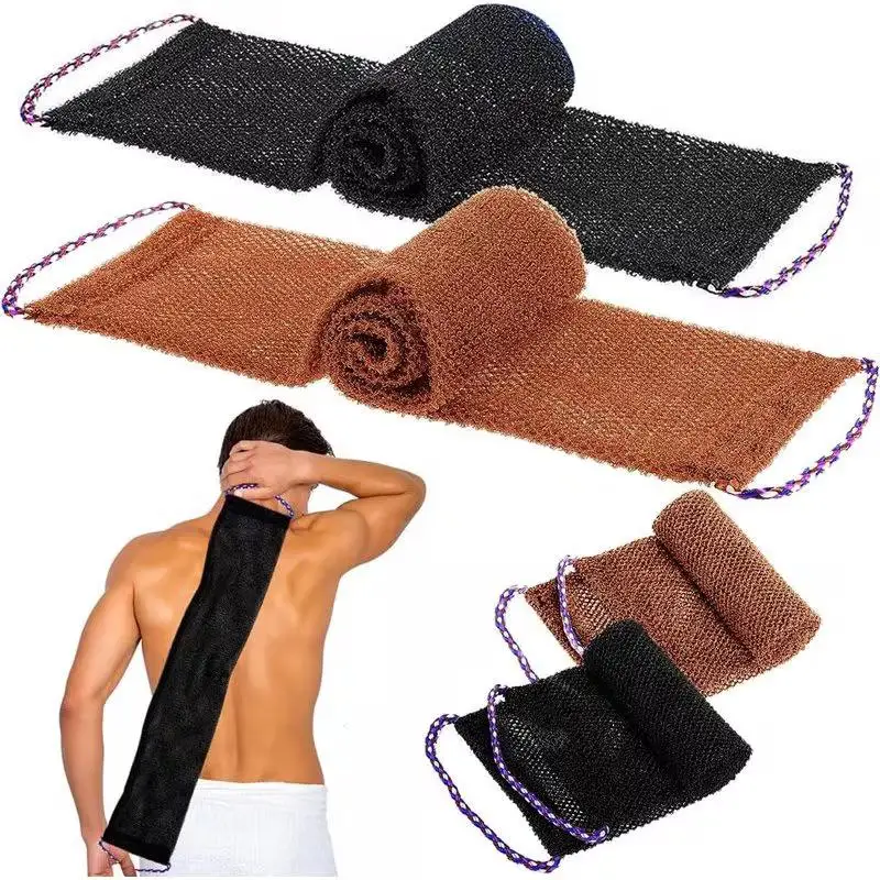 1 Stück Afrikanisches Peeling-Netzschwamm, 80 cm Langer Robuster Nylon-Körperpeeling-Schwamm, Wiederverwendbar Schwarz/Braun, Seilgriff für Einfache Anwendung