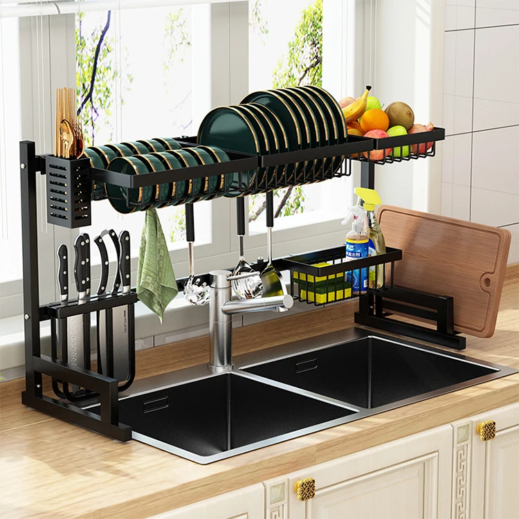 

Drying Bowl Kitchen Over the Sink Stainless Steel Dish Racks Dish Rack Sink 2 Tier with Tray