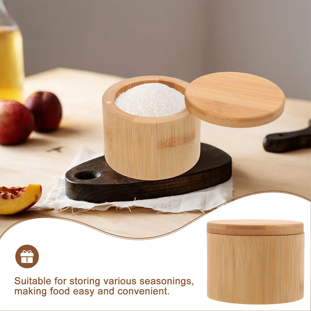 

Bamboo Spice Large Round Salt Pepper Container Kitchen Supplies 100ml Kitchen Salt Box Airtight Lid For Seasonings