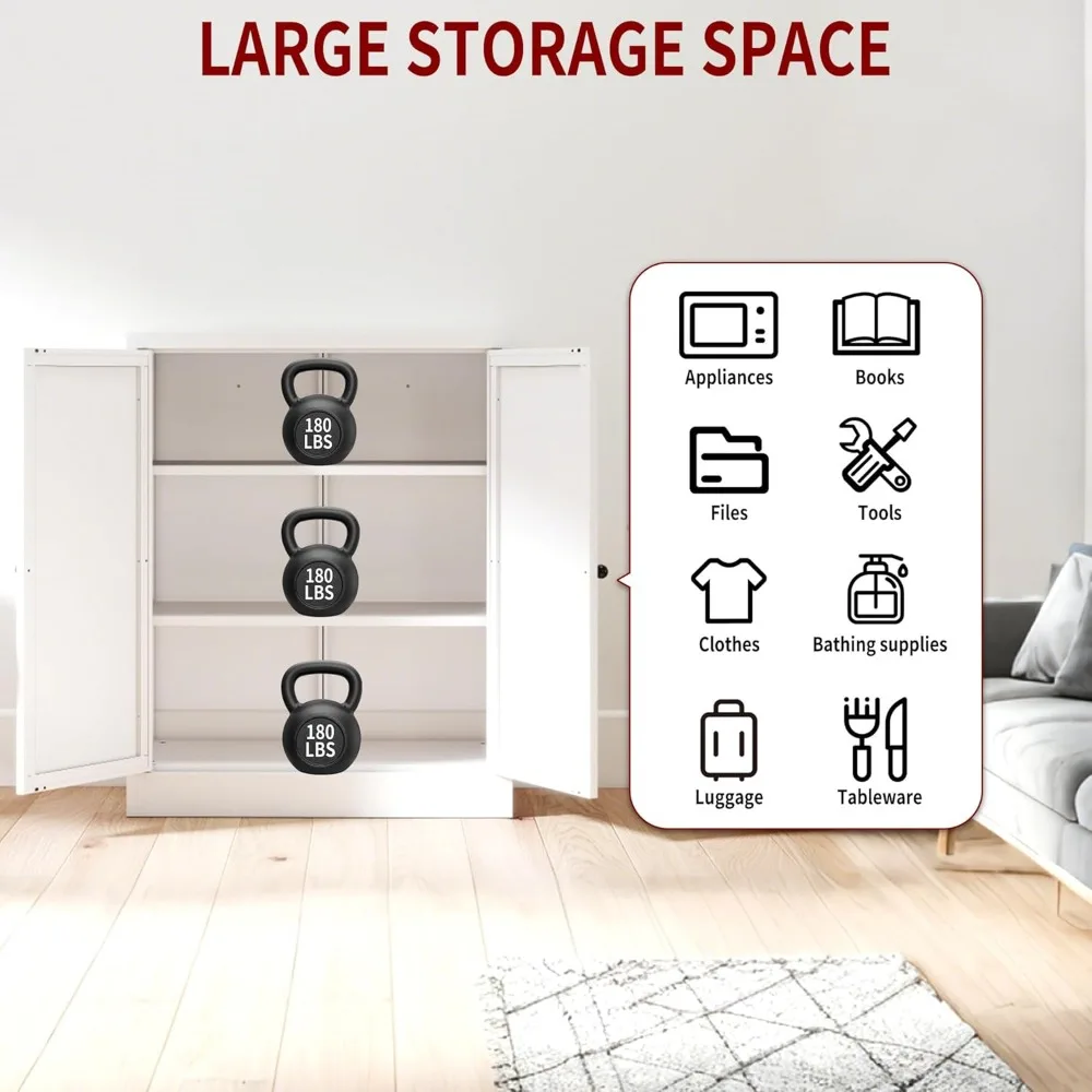 キッチンパントリーキャビネット、34.6インチのホワイトパントリー収納キャビネット、2段の調節可能な棚と2つのドア付き、自立型食器棚、Me