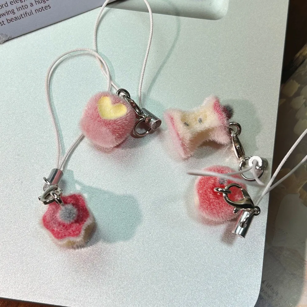 2pcs Flocked Hanging Piece Featuring A Cartoon Apple-shaped Bag Decoration