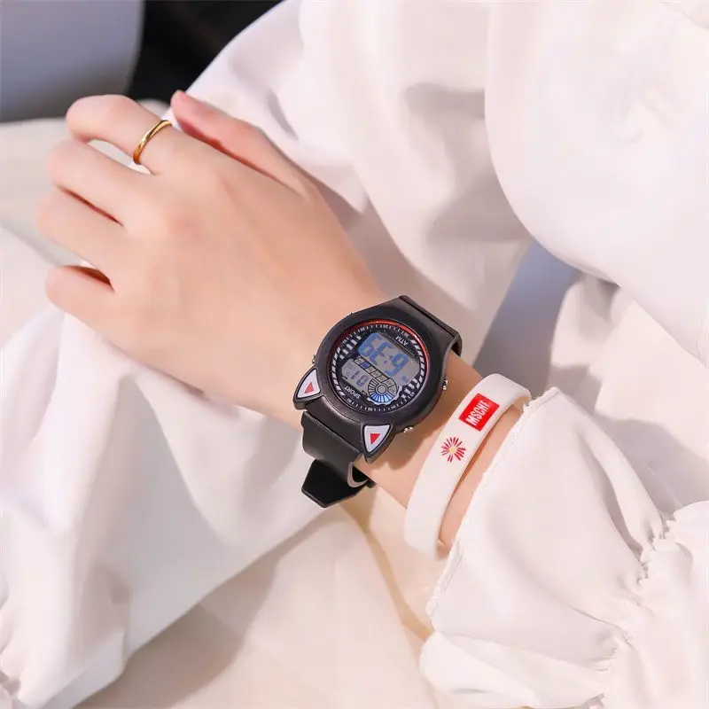 Reloj de dibujos animados japoneses para niños, reloj electrónico LED, esfera de oreja de gato, princesa encantadora, resistente al agua, relojes de