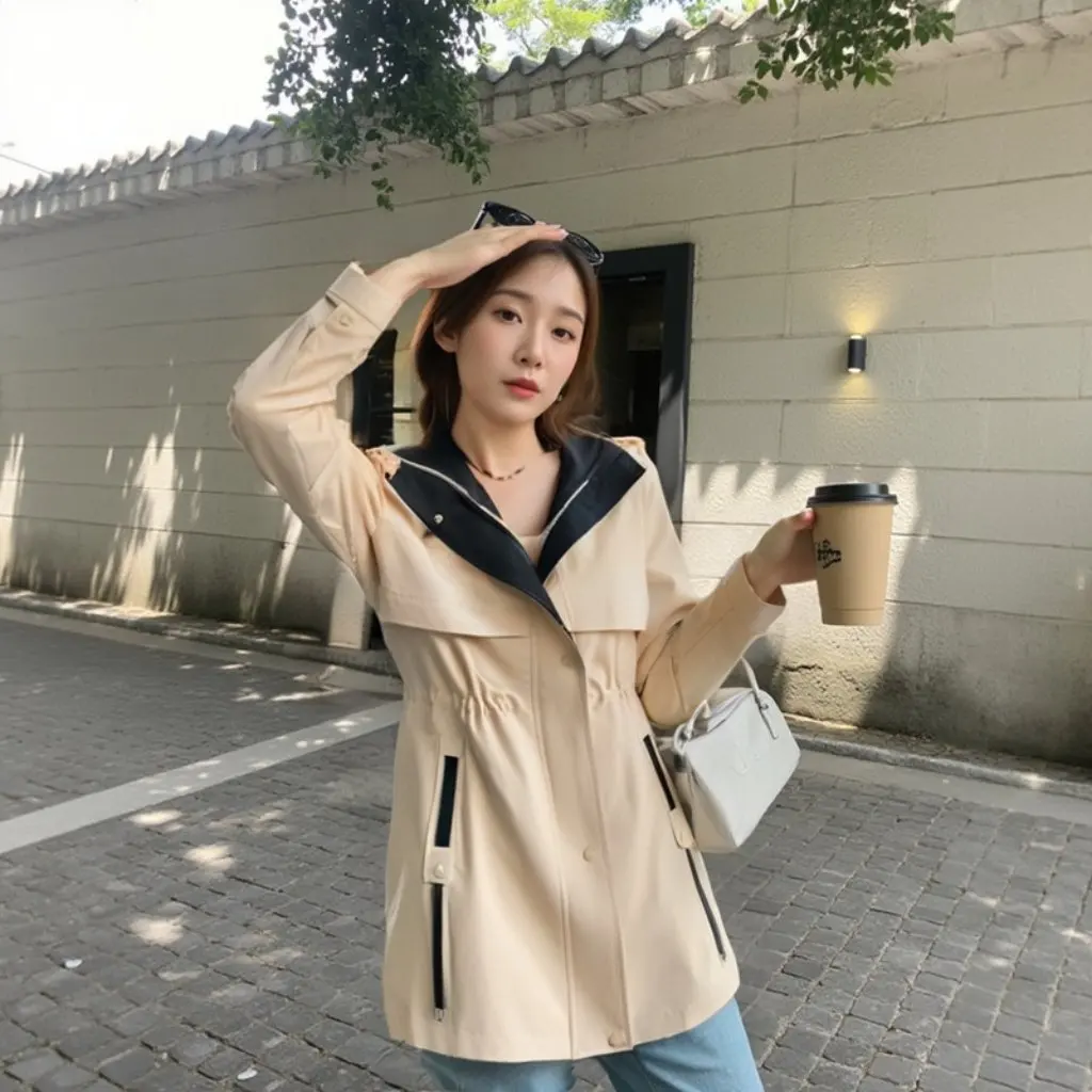 Giacca a vento con cappuccio da donna taglie forti 60-175 kg Capispalla casual rustico lungo autunno/inverno