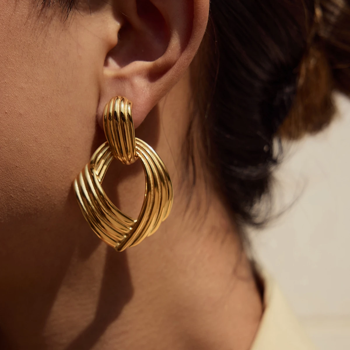 Yori Trendy Daily Stainless Steel Spliced ​​Fan Earrings Prevent Allergy Popular Fashion Wear Ear Jewelry for Women