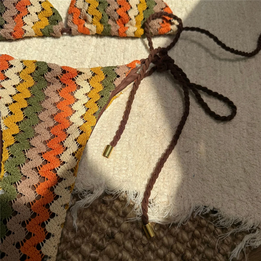 Bunter Neckholder-Bikini, Damen-Badeanzug, zweiteiliges Bikini-Set, hoch geschnittene Beine, gepolsterter Badeanzug, Badebekleidung, Schwimmbekleidung V6991 – Detail 10