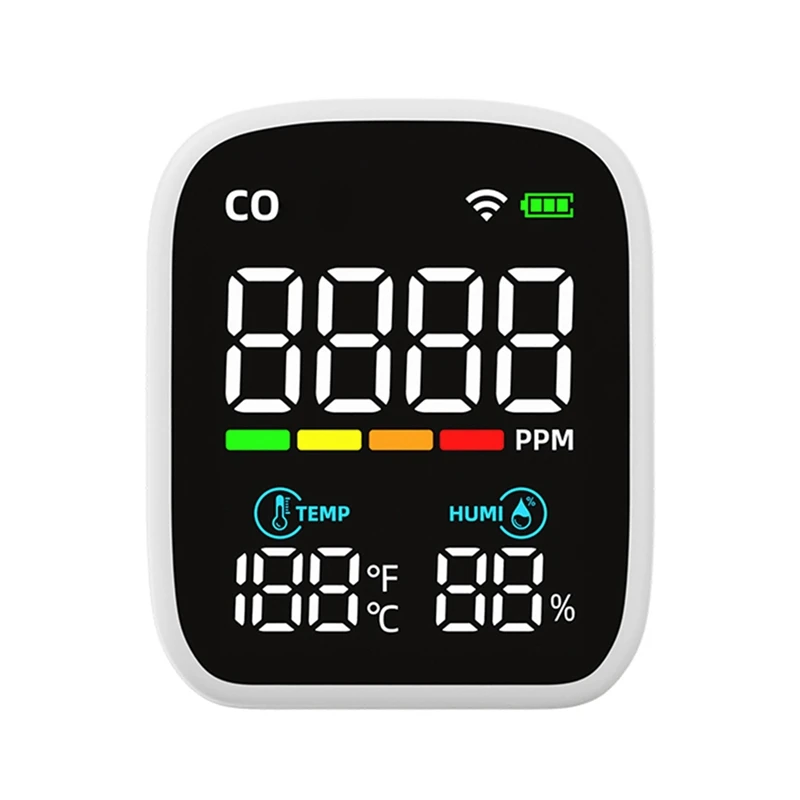 Mini CO Detector Plastic PV28 Smart WIFI 3-In-1 Indoor Air Quality Monitor, CO Temperature Humidity Meter Monitor CO Tester