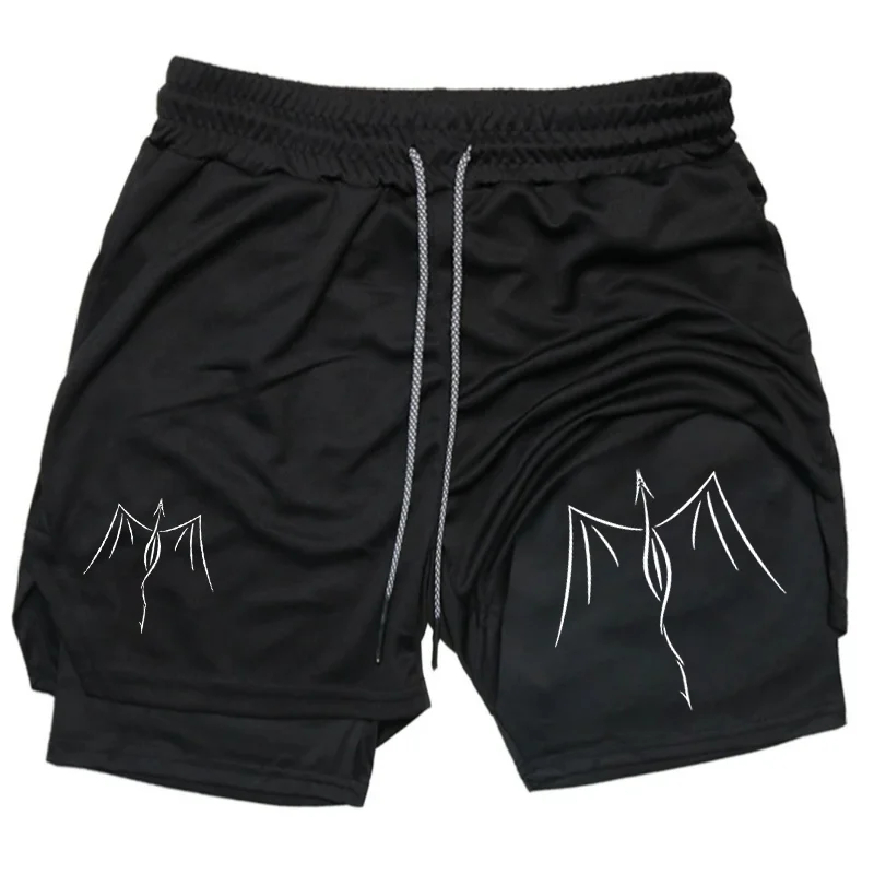 Flying Dragon Print Herren-Sommer-Shorts mit doppellagiger Sportshorts, atmungsaktiv, dehnbar, feuchtigkeitsableitend, für Lauf- und Fitnessausrüstung