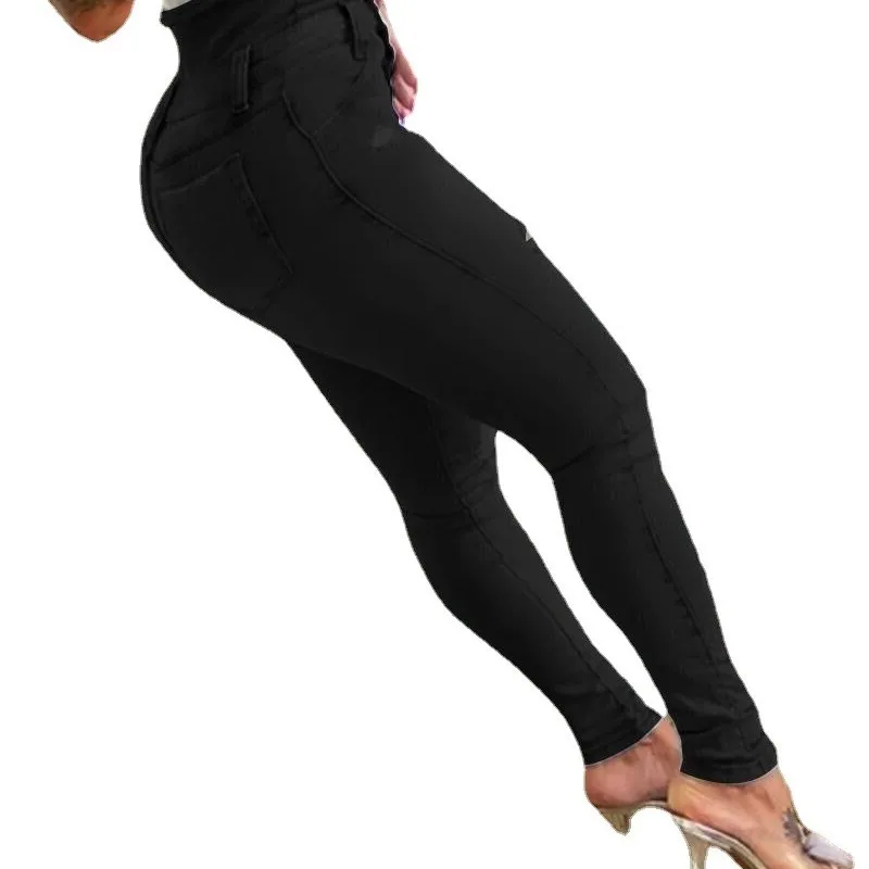 2025 New Pencil Pants Jeans Women Pencil Pants Bodycon High Waist Casual Long Pant Sheath Denim Trousers Tie Y2k Trouser Spring