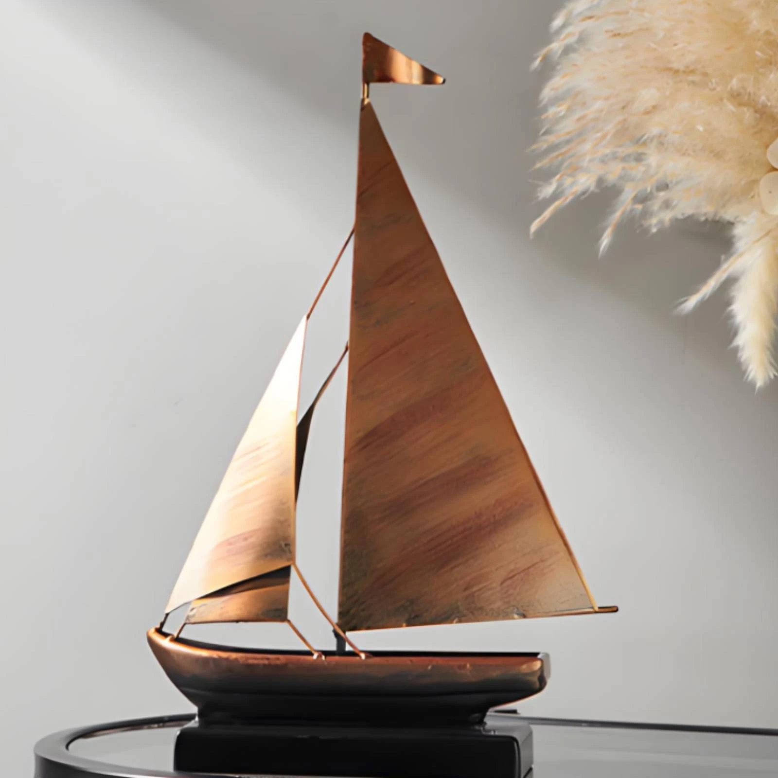 Bronze-Gold Sailboat Ornament Gift Idea Iron Sailboat Model Nautical Boat Decoration Coastal Theme Vintage Look
