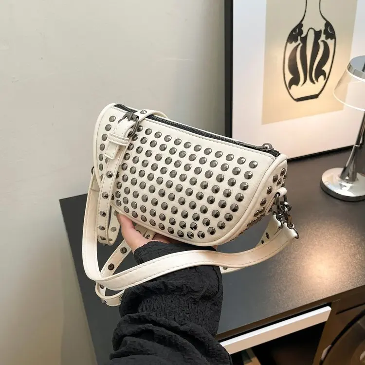 

2026 New Studded Saddle Bag, Trendy Adjustable Shoulder Crossbody Purse, Edgy & Versatile for Daily Outing Handbags for Women