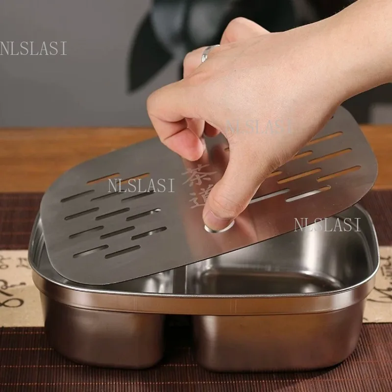 Portable Stainless Steel Tea Tray Household Draining Tea Trays Chinese Small Tray Tea Ceremony Accessories Storage Teaset Tray