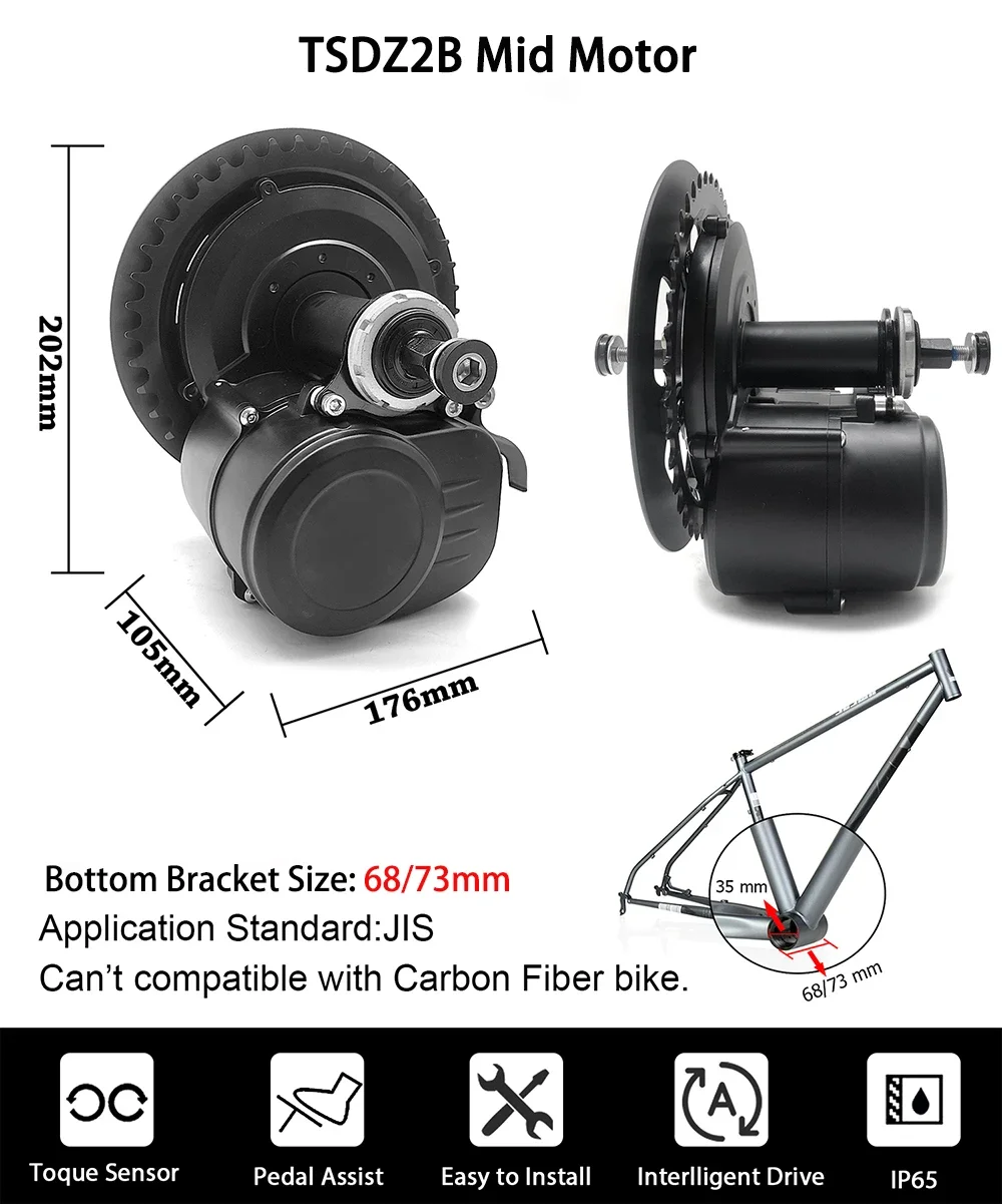 Tongsheng 36V 48V Rücktrittbremse Mittelmotor TSDZ2 Fußbremse Hochgeschwindigkeits-Drehmomentsensor Motor Ebike Umbausatz BB 68MM – Detail 4