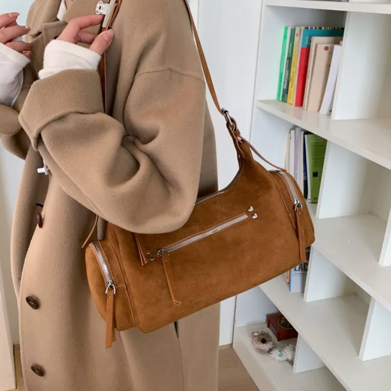 Women's Casual Style Suede Horizontal Shoulder Bag, Ideal for Daily Use, School Commute, Weekend Outings & Shopping Handbags