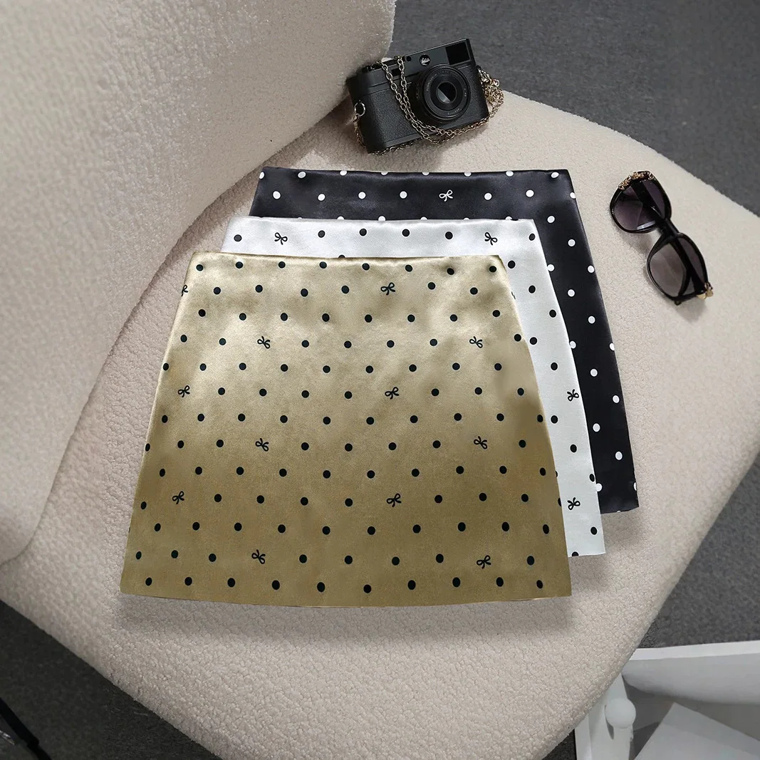 Satin Polka Dot A Word Short Skirt Summer New Korean Anti-light Slim Hip Skirt