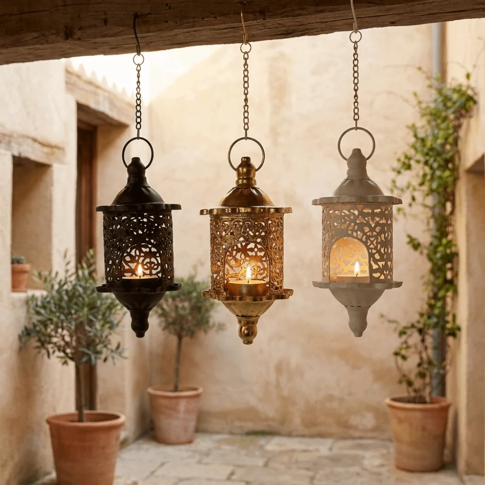 Morocco French Style Hollow Birdcage Lantern Romantic Vintage Hollow Metal Candlestick Iron Hanging Candle Holder Banquet