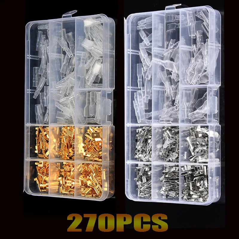 

270pcs 2.8/4.8/6.3mm Insulated Male Female Wire Connector Electrical Crimp Terminals Spade Connectors Assortment Kit