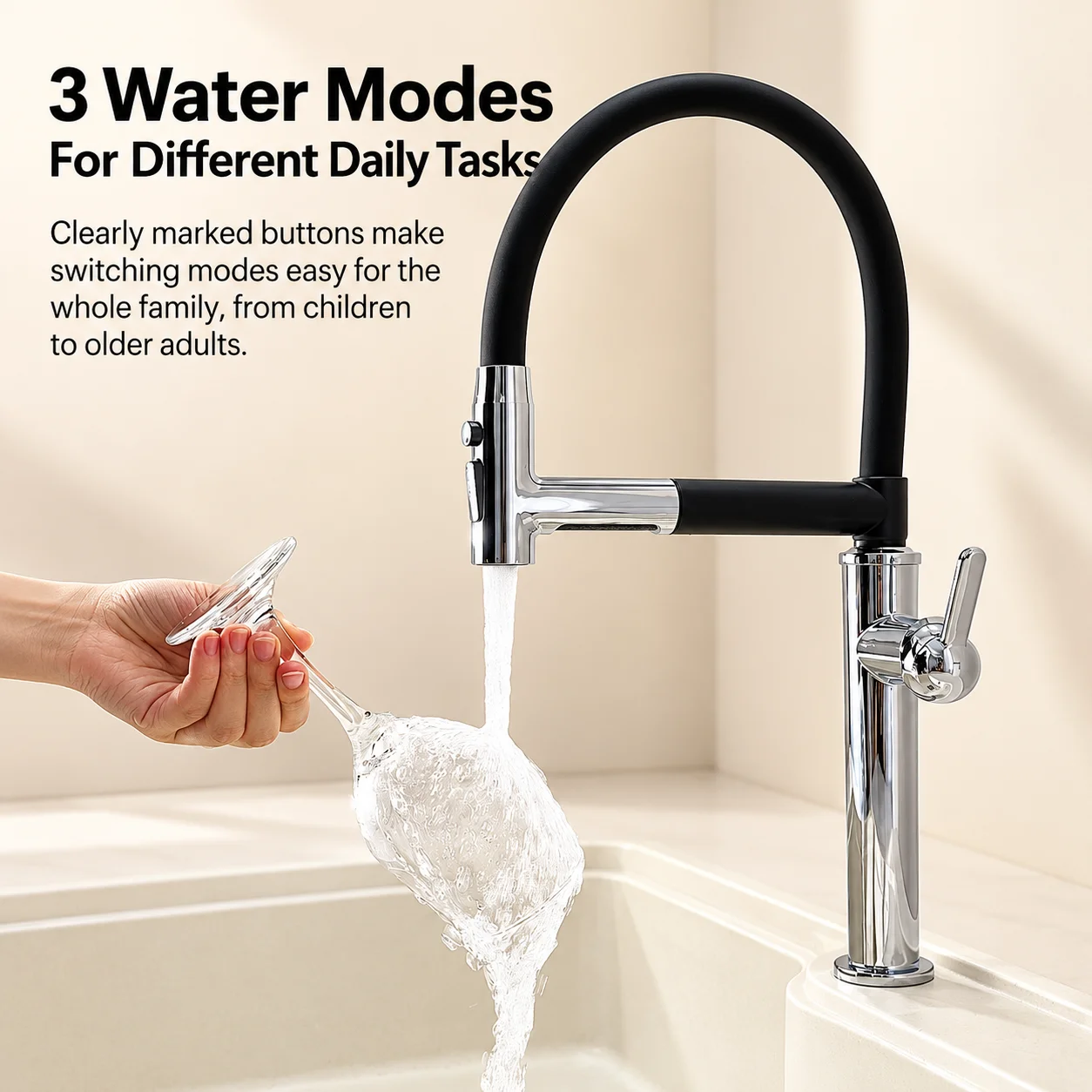Brass Kitchen Sink Faucet Magnetic Pull Out Flexible Silicone Hose 3 Modes Rain Blade Spray Hot Cold Sink Mixer Tap 360° Swivel