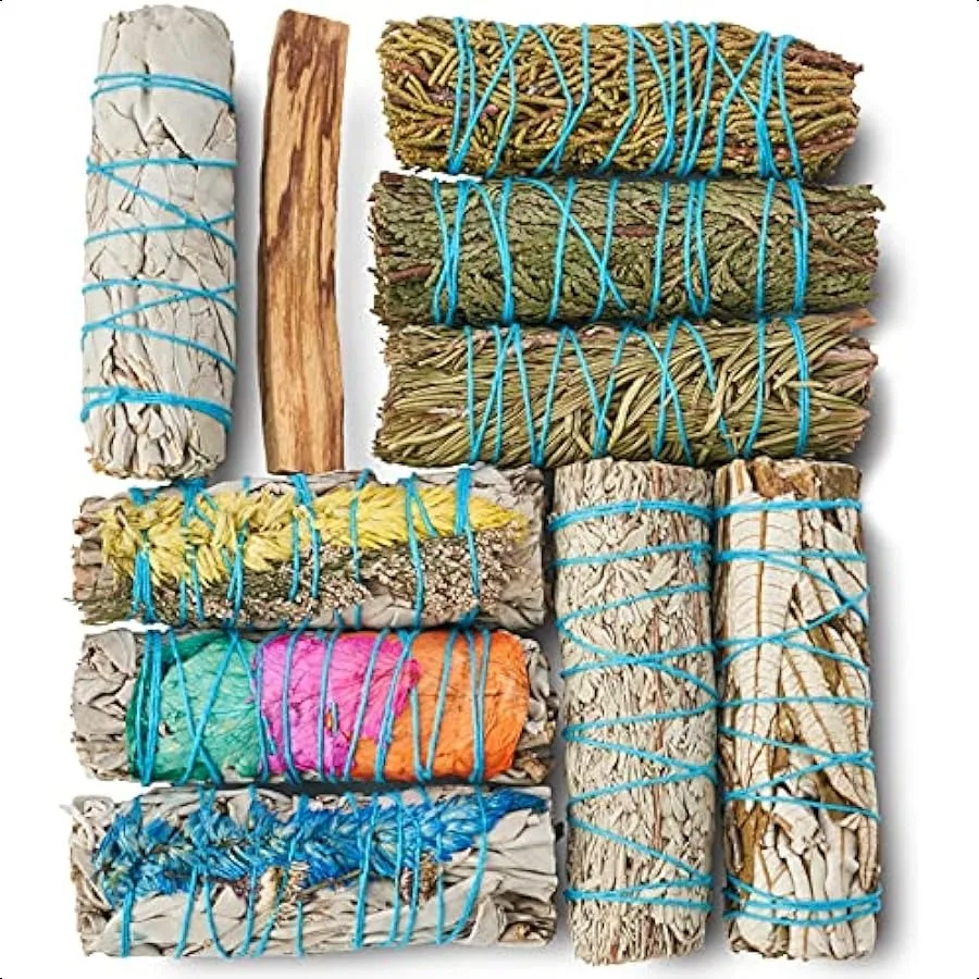 

10 Sage Smudge Sticks ~ White Sage Rosemary Cedar Juniper Palo Santo 3 Flower Sages Blue Sage Yerba Santa Smudge Kit Unique Nat