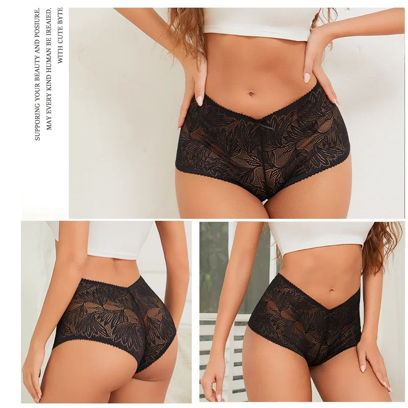 3Pcs Women's Seamless Lace Briefs Women Plus SizePanties Solid Color Breathable Underwear Female Low Waist Soft Lingerie S-XL image 2