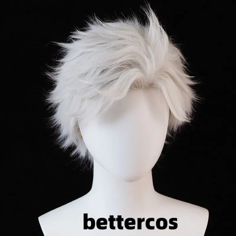 Sylus Cosplay Wig 30cm Short Grey Anime Wigs Heat Resistant Synthetic Hair Halloween Party Wig + Wig Cap view 4
