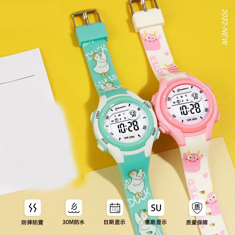 Minimalist Print Sports Swimming Waterproof Alarm Clock Children's Watch Casual Silicone Strap Girl Clock Boy Watch Gift