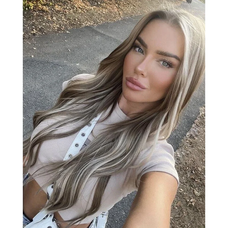 Long Body Wave Ash Brown Blonde Lace Front  Hair Wigs Pre Plucked Curly Wig