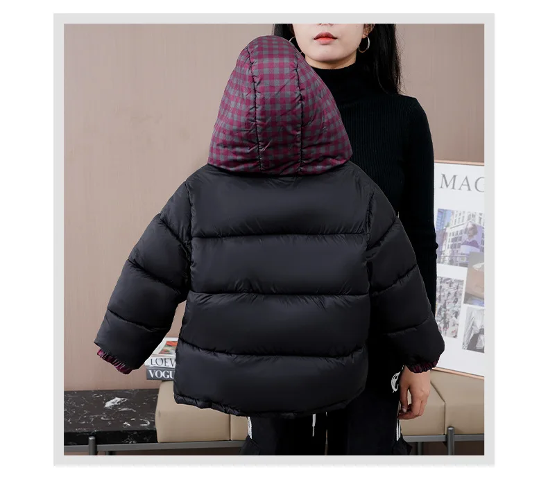 Winter Jungen Verdickte Karierte Kapuzenjacke aus Baumwolle Mädchen Kinder Winddichte Warme Jacke Baby Weiche Freizeitkleidung Schule Sport Kinder – Detail 14