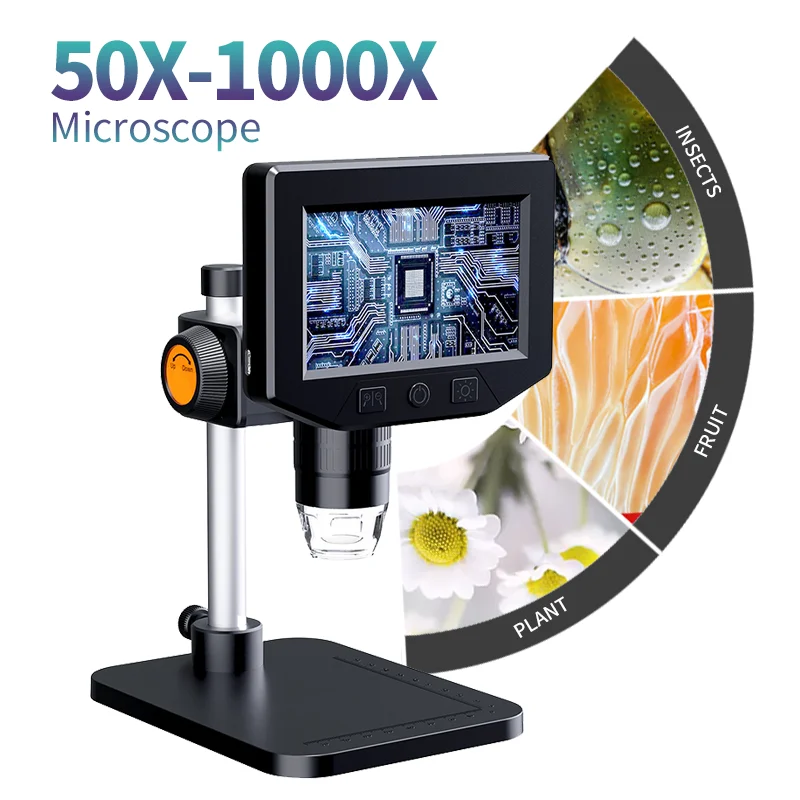 LCD Digital Coin Microscope 4.3 inch 50X-1000X Magnification Zoom USB Microscope With 2600mAh Microscope for Electronics Repair