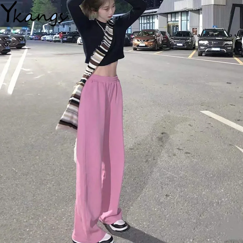 

Joggers Women Y2k Pink Sports Pants High Waist Chic Casual Baggy Wide Leg Trouser Korean Harajuku Streetwear Straight Sweatpants