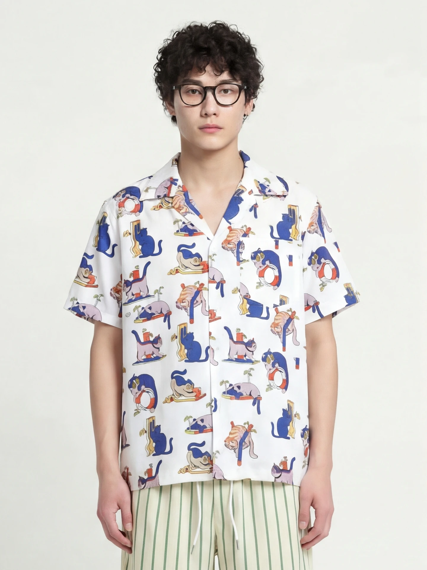 

Loose Cuban Collar ort Sve Print irt from Casual Sle Polyester Fiber Skin-friendly Breathable ex irt