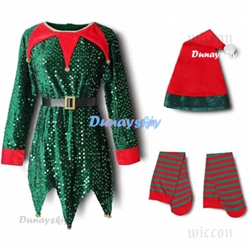 Costume de cosplay du père Noël pour enfants, tenue de Noël pour enfants, robe trempée, chaussettes rayées, garçons, filles, fête de carnaval