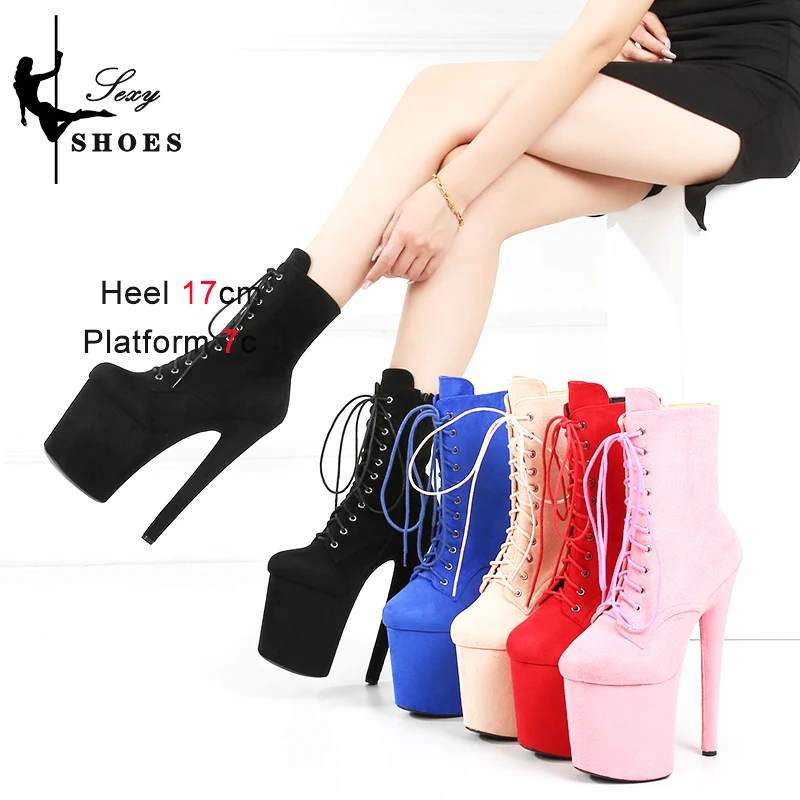 botas mujer Fast Shipping Faux Suede Stripper Shoes EU35-44 Larger Size Sexy Extreme Heels Exotic Pole Dancing Ankle Boots