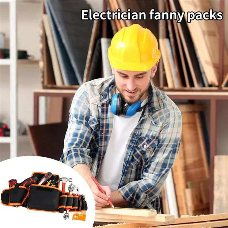 WORTHOWN-Bolsa de ferramentas de cintura multifuncional, bolsa de ferramentas utilitárias ajustável, organizador de parafusos de mão, bolsa utilitária de pano oxford para molduras