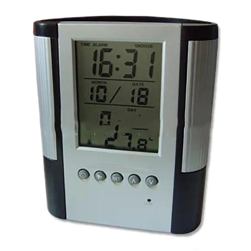 @@HUND- Calendar Pen Holder with LCD Display Digital Clock Pen Holder Suitable for Bedroom / Desk Decoration