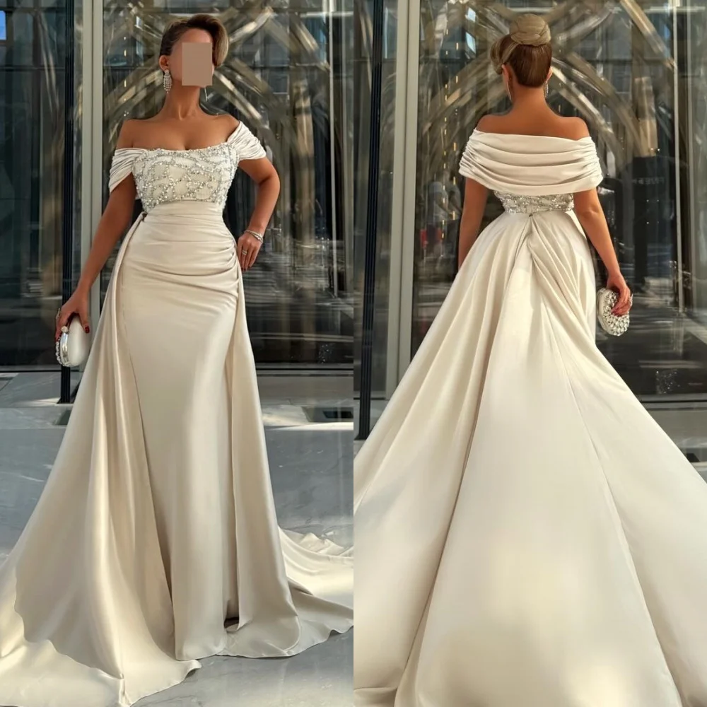 

Customized Matching Fashion Jersey Beading Sequined Mermaid Off-the-shoulder Long Dresses Evening Dresses Sizes Available Retro
