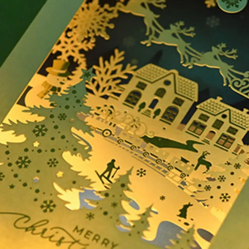 Paper Christmas Layered Greeting Card Laser Engraving Three-dimensional Party Invitation Hot Stamping Process with Letter Paper