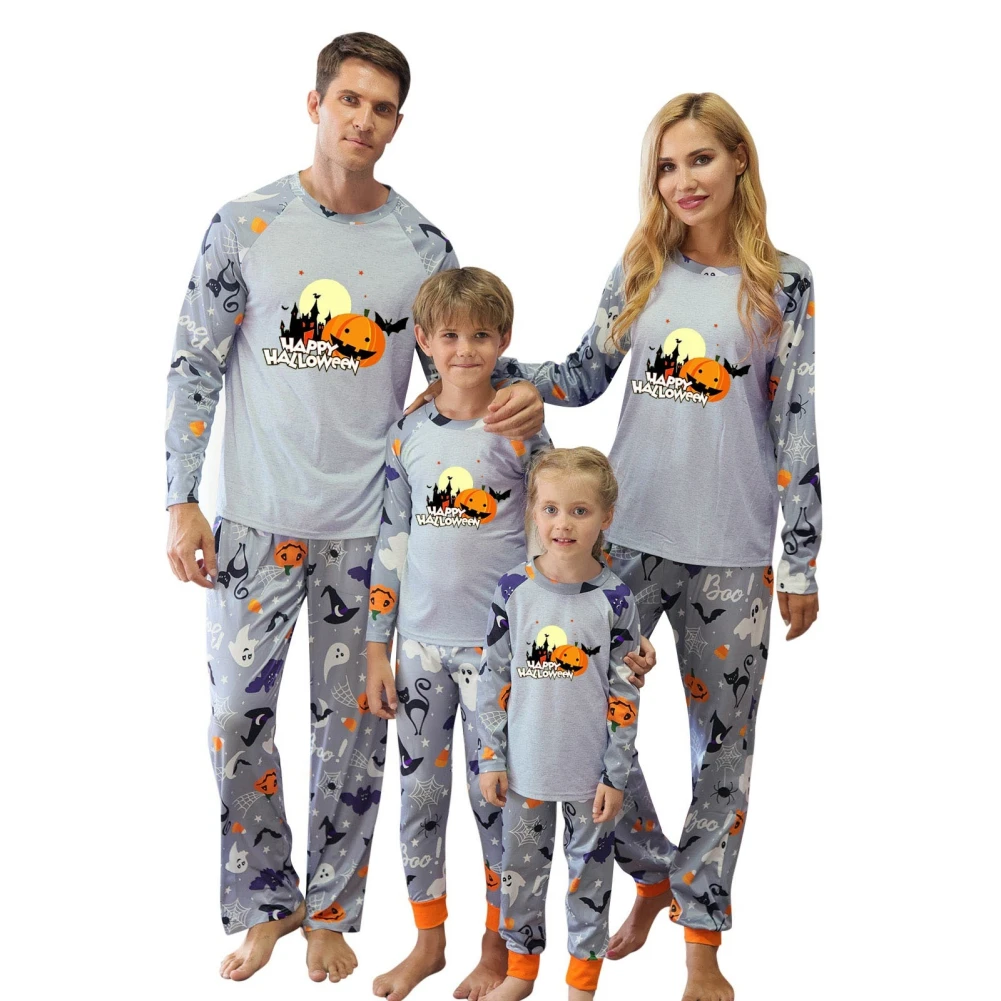 Family Matching Pajamas Set Halloween Long Sleeve Spider Web Print T-Shirt And Pants Skin-Friendly And Comfortable