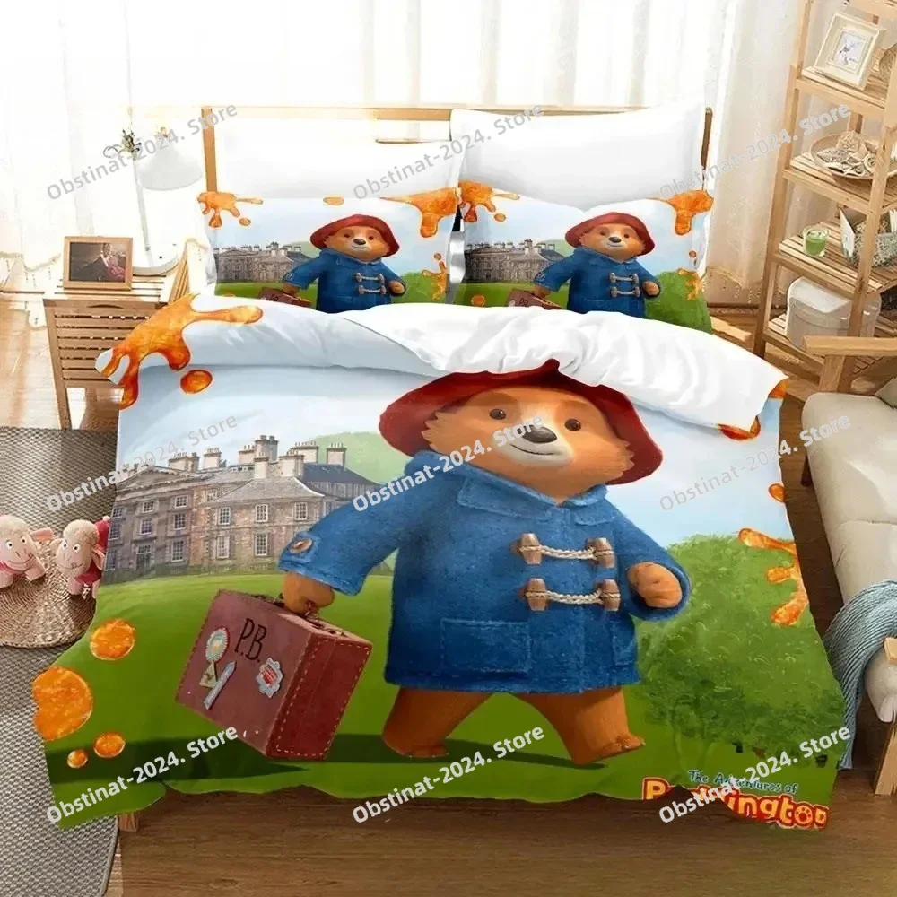 

3D Cartoon Paddington Bear Bedding Set Printed Bed Set Duvet Cover Sheet Pillowcase Bed Soft Quilt Cover Full Queen King Size