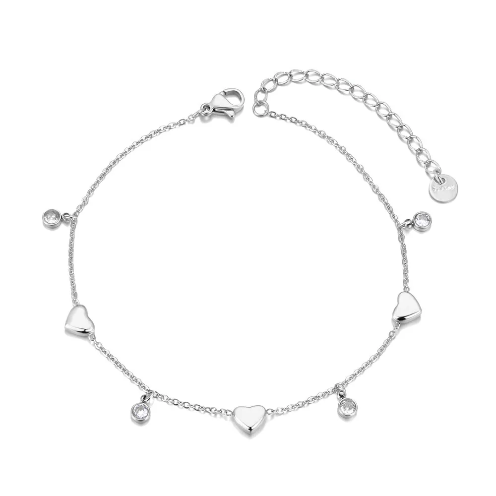 Lokaer White Cubic Zirconia Heart Chain Stainless Steel Trendy Anklet For Women Girls Fashion Delicate Summer Jewelry New A24006