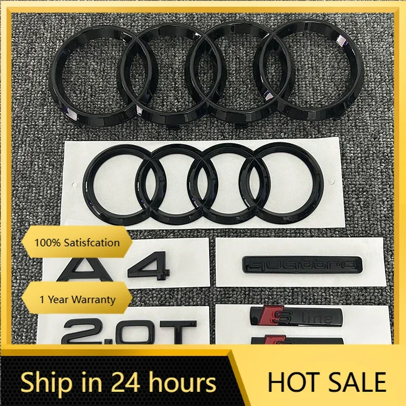 

2025 Горячий AUDI A4 2008-2017 4-кольцевой логотип ABS Черный автомобильный капот Передняя решетка Задний багажник Эмблема Наклейка A4 Mark Quarrto 2.0T Sline Emblem