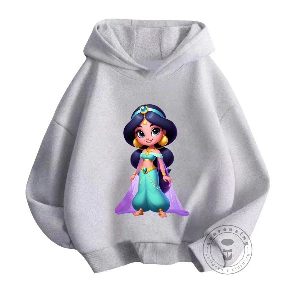 Disney Aladdin Jasmine Princess Graphic Kids Hoodie Cute Girls Clothes Boys Korean Sweatshirt New Fall 2024 Children\'s Clothing