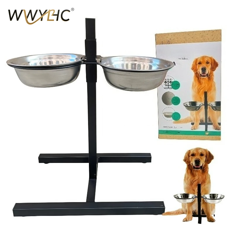 Elevated Stainless Steel Double Pet Bowl Stand Four Legged Dog Feeder for Pet Drinking Water and Dry Wet Food Feeding