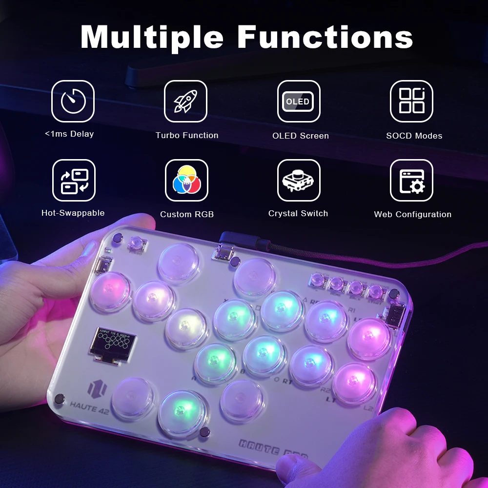 Haute42 Arcade Joystick Hitbox Leverless Controller Fight Sticks For PC / Ps4 /Switch Mini Hitbox Fighting Game Arcade Stick