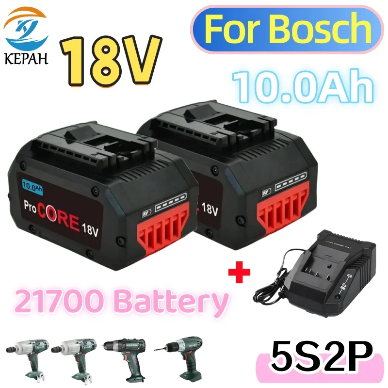 

100% New 18V 10.0Ah power tool LiIon battery for Bosch suitable for tool BAT609 BAT618 GBA 21700 power battery rechargeable P108