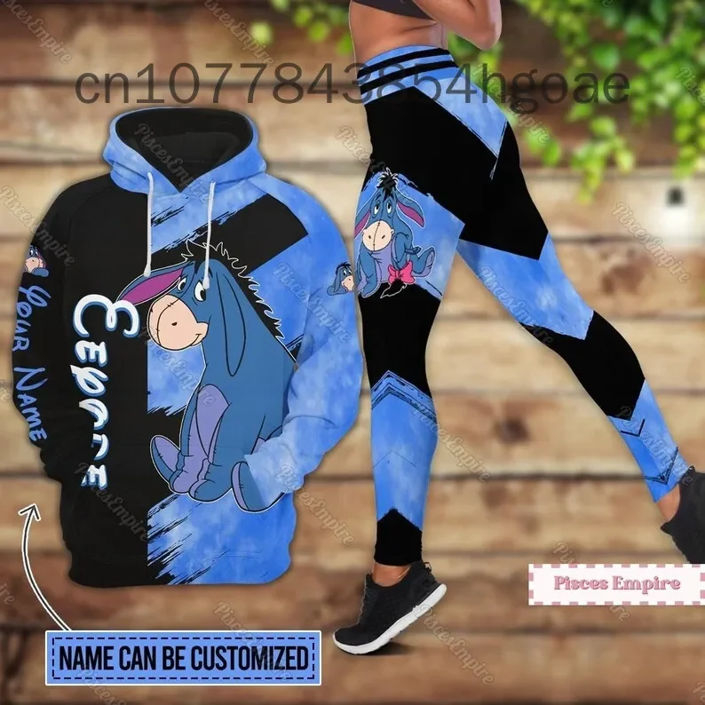 2024 New Disney Eeyore 3D Hoodie Women\'s Hoodie Yoga Pants Set Y2k Yoga Leggings Hoodie Fashion Sports Suit