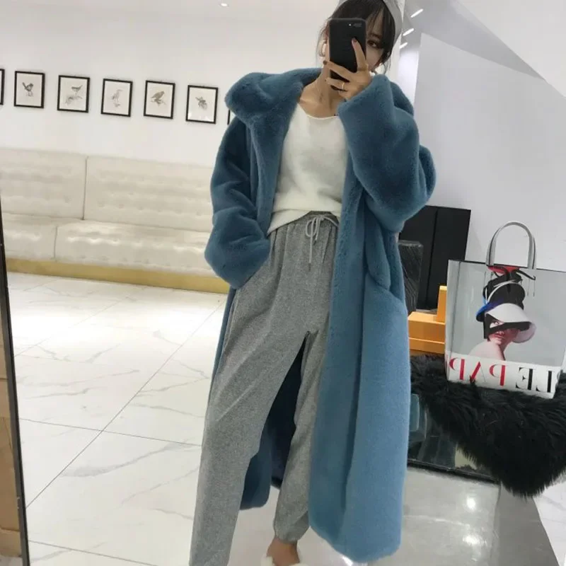 2025 جديد الشتاء فو الفراء معطف مقنع المرأة الفاخرة أنيقة معطف طويل دافئ ، لينة أفخم تقليد أرنب الثعلب الفراء سترة #5