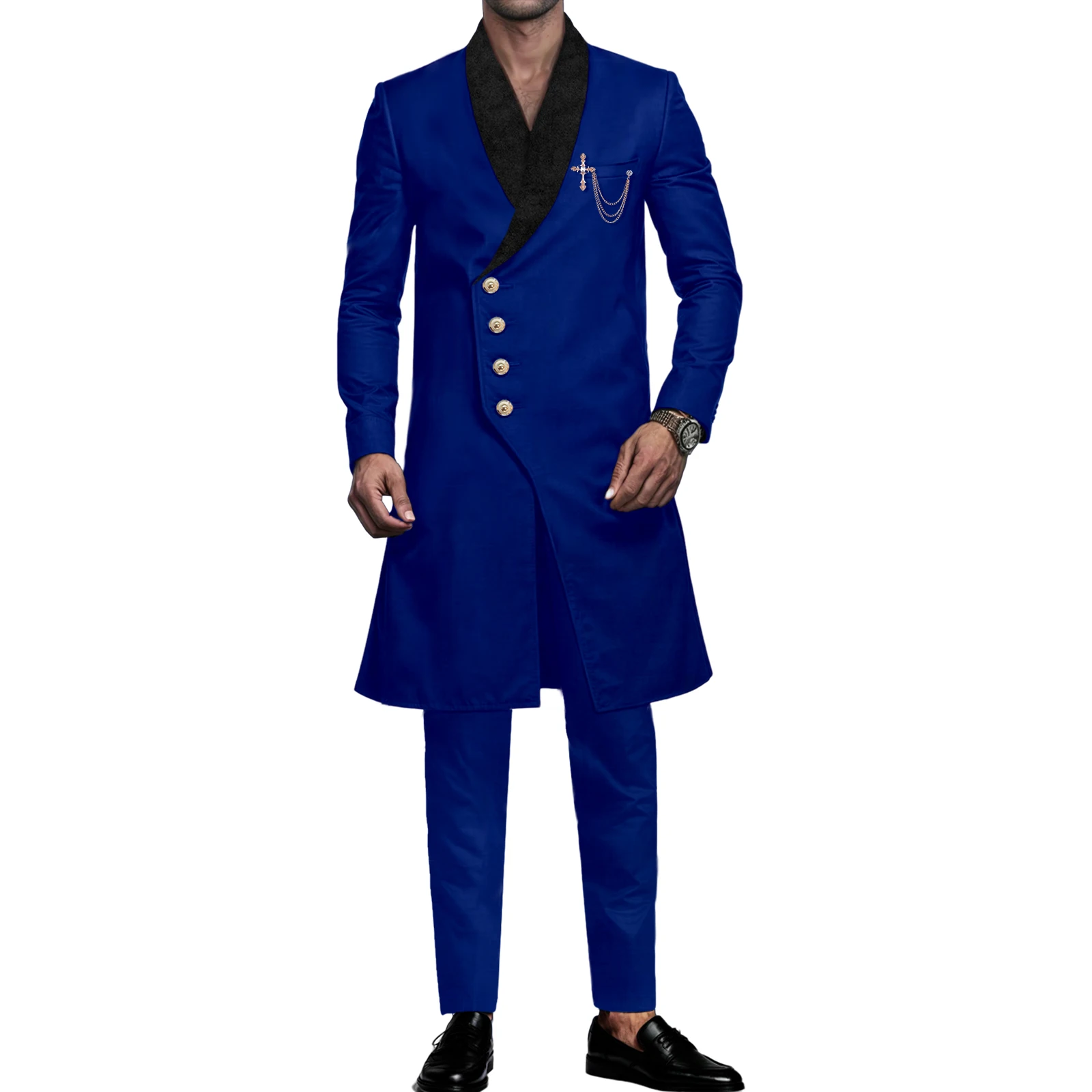 SEA&ALP African Suit for Men Fashions Dashiki Splice Velvet Jackets and Pants 2 Piece Set Formal Wedding Outfits